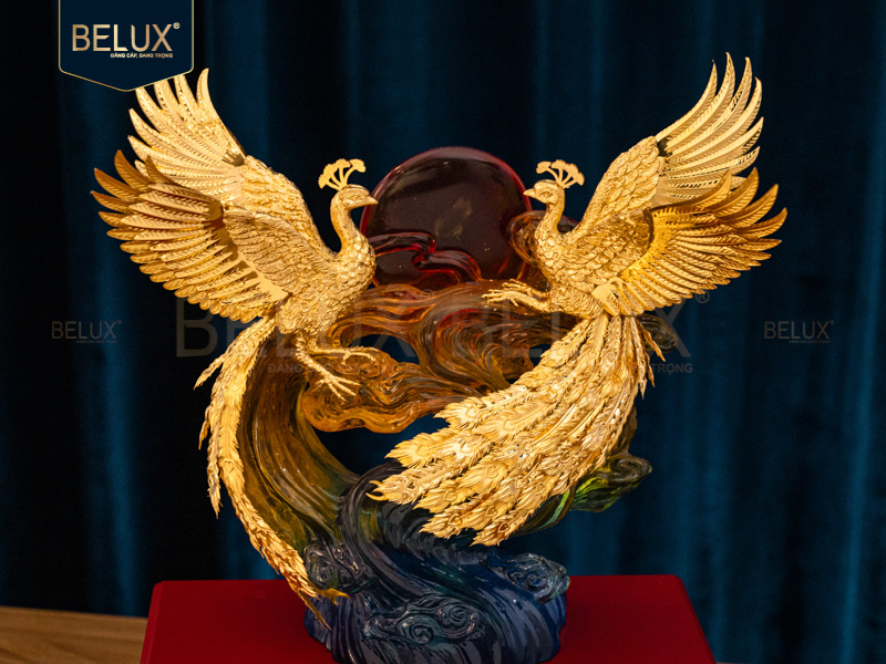 Tượng Đôi Công Ôm Ngọc dát vàng 24K&nbsp;36x28x17cm